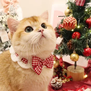 Котенок собака собачья шерсть вязаный шарф в клетку нагрудник Рождественский шарф для кошек ошейник