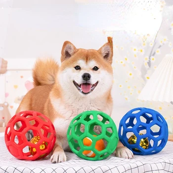 Геометрический шар, игрушки для собак, натуральная нетоксичная резина с колокольчиком, игрушки для жевания, игрушки для маленьких средних и крупных собак, товары для дрессировки домашних животных