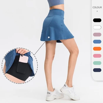Женская теннисная юбка большого размера с высокой талией, модные спортивные юбки для йоги, Быстросохнущие дышащие теннисные юбки для спортзала с карманами
