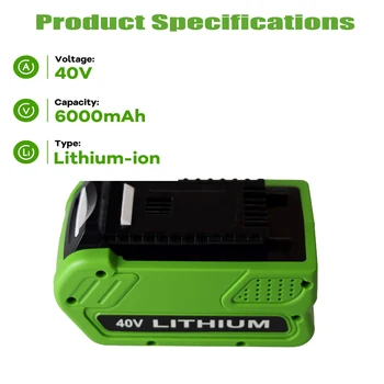 Литий-ионный аккумулятор для газонокосилки 40 В 6000 мАч для GreenWorks G-MAX 29252 20202 22262 25312 25322 20642 29462
