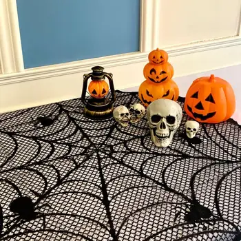 Скатерть с паутиной на Хэллоуин, кружевной дизайн, Реалистичный, создающий пугающую атмосферу, Круглая скатерть, украшение для домашнего коврика.