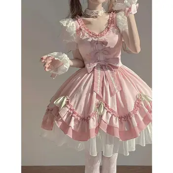 Coalfell Розовое Прекрасное Летнее Платье в стиле Лолиты Нежное Платье В стиле Лолиты Для Мягкой Девушки Big Miss Princess Luo Pengpeng Dress