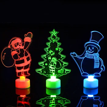 3D RGB светодиодные рождественские ночные огни, мигающий Рождественский Санта-Клаус, снеговик, огни Рождественской елки, украшение для новогодней вечеринки