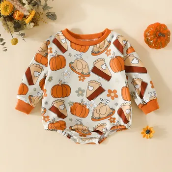 Комбинезон для новорожденных мальчиков и девочек на Хэллоуин с длинными рукавами и принтом тыквы, одежда для новорожденных, осень-зима, хлопковая детская одежда для мальчиков