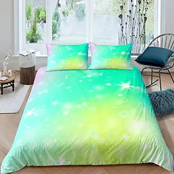 Комплект постельного белья Rainbow Universe, пододеяльник для женщин, одеяло Sparkle Stars Outer Space, Градиентный зелено-желтый дизайн комнаты
