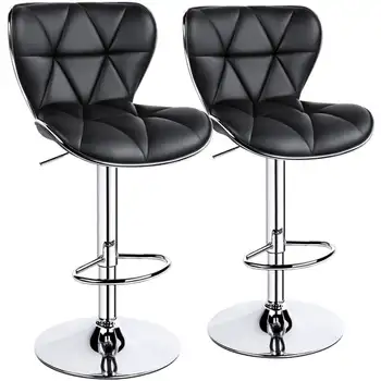 Барный стул Alden Design с регулируемой средней спинкой из искусственной кожи, набор из 2 штук, черный