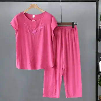 Женская пижама, домашняя одежда, Повседневный комплект пижамы с коротким рукавом, пижамные комплекты для женщин, хлопковая льняная пижама XL-4XL