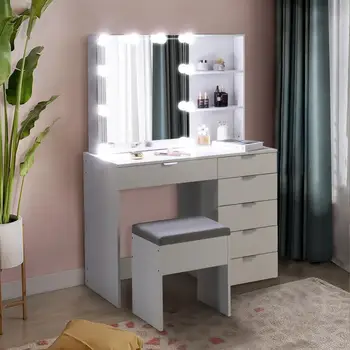 Туалетный Столик для спальни с 10 Светодиодными Зеркалами, Стол Для Макияжа с Местом Для Хранения Туалетного столика для внутренней мебели для спальни