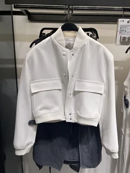 2023 Bazaleas Store Traf женские Осенние пальто Белая куртка-бомбер Элегантная Официальная одежда На Молнии С лацканами