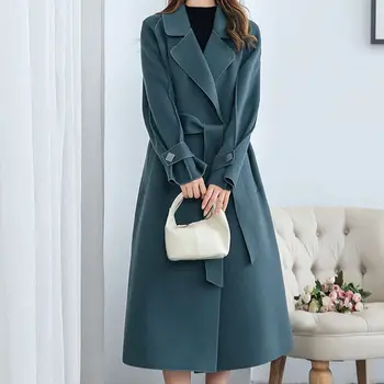 Женский Корейский стиль, Зима 2023, теплая Женская верхняя одежда с длинным рукавом, пальто, женская однотонная шикарная Повседневная Свободная куртка с лацканами, V11