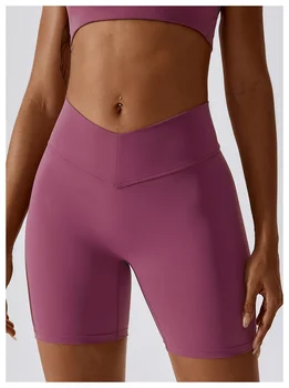 Женские спортивные шорты для йоги с высокой треугольной талией, сжимающие ягодицы, леггинсы для фитнеса, бега, спорта, защищающие от приседаний, контролирующие животик.