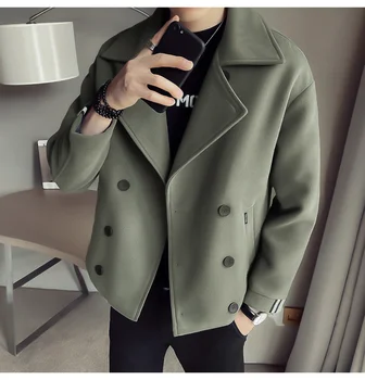 2023 Зимняя шерстяная куртка Мужская Высококачественное пальто из цельной шерсти Мужская Повседневная Свободная короткая шерстяная куртка для мужчин Тренч