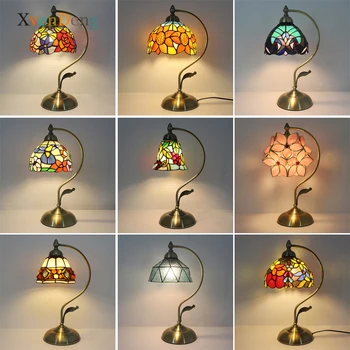 Винтажные настольные лампы из витражного стекла Тиффани для украшения гостиной, Средиземноморская Турция, ретро настольная лампа, ночники для спальни