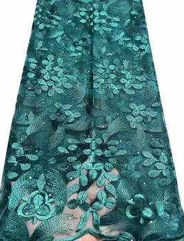 Французская сетчатая кружевная ткань 2023 Новейшая Африканская ткань С вышивкой Сетчатая Тюлевая кружевная ткань высокого качества в нигерийском стиле ELY118 Зеленого цвета