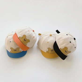 Детская шапка Весна Осень Корейские Детские шапки с вышивкой медведя из мультфильма Для мальчиков Хлопковые Детские шляпы от солнца Детская бейсболка