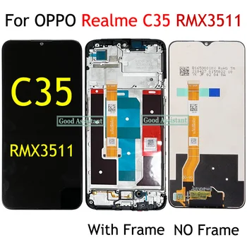 Оригинальный черный 6,6-дюймовый для OPPO Realme C35 RMX3511 ЖК-дисплей, сенсорный экран, дигитайзер, Замена панели в сборе / С рамкой