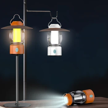 Ретро подвесной фонарь, портативный фонарь для кемпинга, подвесная лампа для наружной палатки, USB перезаряжаемый фонарик с кронштейном, атмосферный свет.