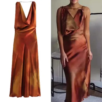 2023 элегантные женские платья Макси-вечернее платье Асимметричные атласные вечерние платья официальный магазин traf