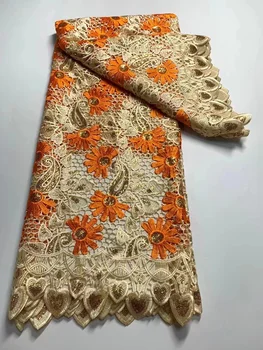 Новинка 2023 года Высококачественная африканская кружевная ткань с вышивкой Французский тюль Хлопок 5 ярдов Свадебное платье гипюр блестки
