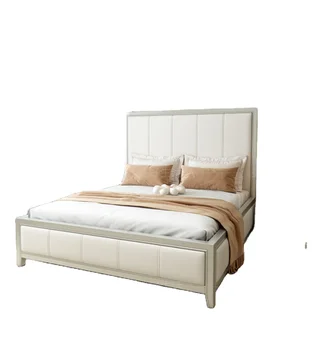 Французский свет роскошный кремовый стиль двуспальная кровать из массива дерева спальня кровать принцессы американская вишня мягкая спинка двуспальная кровать
