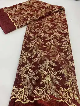 Модная Африканская Кружевная ткань 2023, Новейшая Индийская ткань сари из красного золота, Высококачественная тюлевая ткань с 3D блестками, свадебное платье YYZ80
