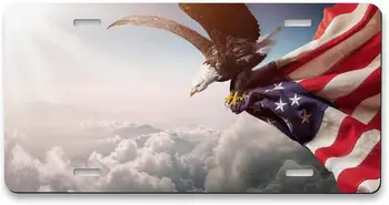 Американский флаг развевается на свободе Номерной знак Eagle Передний номерной знак автомобиля Алюминиевый автомобильный номерной знак для женщин мужчин 6 X 12 дюймов