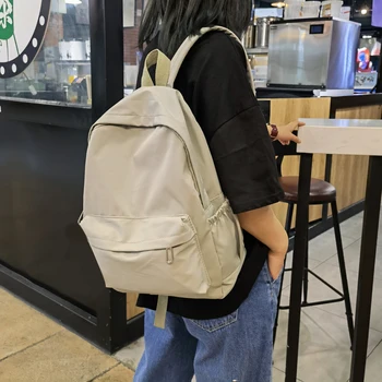 Модный женский нейлоновый рюкзак, школьные повседневные однотонные большие сумки
