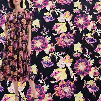 Европа И Америка Модная хлопчатобумажная ткань с черной спинкой и розовым цветочным принтом для женского платья блузки ручной работы из ткани для шитья своими руками