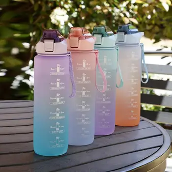 Герметичный стакан для питья, портативные вакуумные стаканчики для воды градиентного цвета, Пищевые пластиковые спортивные бутылки для воды, посуда для напитков большой емкости