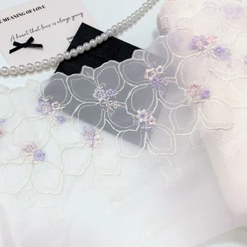 15 ярдов шифоновой кружевной сетки с цветочной вышивкой Macarons, кружевные ткани для шитья своими руками, кружевные ткани для одежды