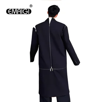 Многослойный костюм со съемным рукавом, тренч, мужская Корейская уличная одежда, модное свободное повседневное длинное технологичное пальто, пиджак-блейзер