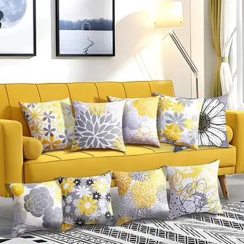 Наволочка квадратная 45x45, льняная с квадратным принтом в виде желтого цветка, декоративная наволочка для дивана, кровати, гостиной