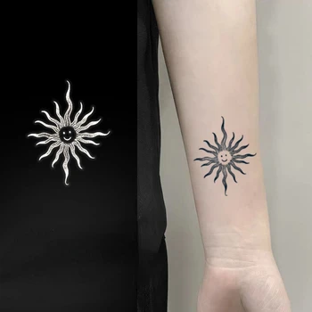 Граффити Улыбка Солнца Тотем Водонепроницаемый Сок Татуировки Наклейки для Женщины Мужчины Тело Рука Бедро Временные Татуировки Поддельные Татуировки Оптом