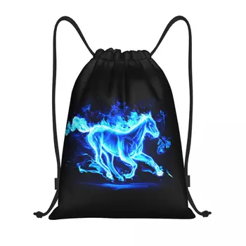 Сумка на шнурке Blue Fire Horse Для мужчин и женщин, складная спортивная сумка для спортзала, тренировочные рюкзаки с абстрактными животными