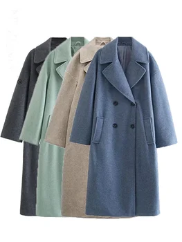 Женское зимнее серое пальто из плотной искусственной шерсти 2023 года с пуговицами, свободным карманом с длинным рукавом, женское элегантное пальто, зимнее пальто