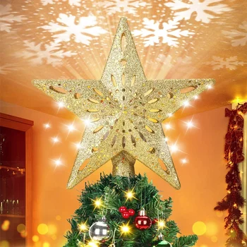 Новый декор для рождественской елки в форме звезды, светодиодный проектор в виде снежинки, Подвесное украшение для домашней рождественской вечеринки на Новый 2024 год