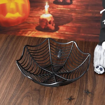Черно-оранжевая чаша с паутиной на Хэллоуин Корзина для печенья, конфет, Фруктовая тарелка, украшение для угощения на Хэллоуин