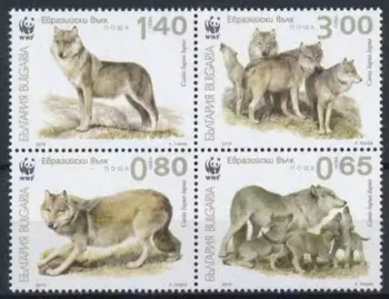 4 ШТ., Болгария, 2015, Волк, марки с животными, настоящие оригинальные марки для коллекции. MNH