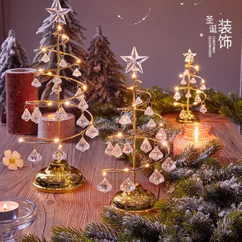 Светодиодная спиральная хрустальная лампа, настольное освещение из кованого железа на батарейках, Принадлежности для вечеринок, настольная лампа в виде хрустального дерева, Рождественский декор 2024