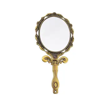 Ручное зеркало для макияжа- Винтажное Ручное зеркало с цветочным узором, Складное овальное металлическое настольное зеркало для и