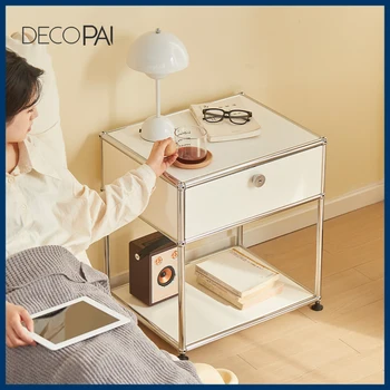 DECOPAI,Скандинавский современный дизайн металл 1 дверь сталь DIY модульная прикроватная тумбочка ночной столик шкаф для хранения вещей для гостиной спальни