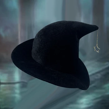 Женская шляпа ведьмы на Хэллоуин, однотонная волшебная шапочка с металлическим звездным декором для вечеринки, аксессуар для косплея