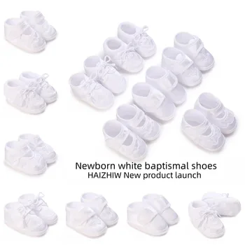 Первая Баптистская обувь HAIZHIW Soft Для Новорожденных: Белые Баптистские туфли Для новорожденных Мальчиков и Девочек На Мягкой Подошве Для ходьбы