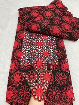 LFYG10 Черный + красный Высококачественная африканская кружевная ткань, гипюровое кружево с чудесными цветами, расшитое для вечеринки/свадебного платья