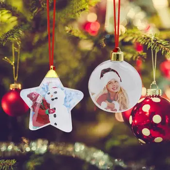 Шар с украшением для фотографий, Пятизвездочная фоторамка, подвеска, Рождественская елка, Подвесной шар, держатель для фотографий с красным шнурком, Рождественские подарки