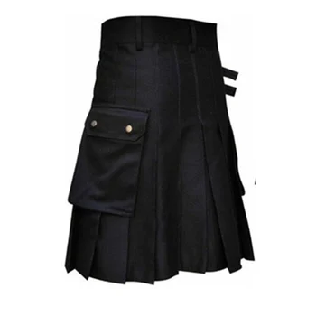 Черный шотландский универсальный килт для мужчин, новый мужской черный универсальный свадебный килт, винтажный военный грузовой килт, плиссированная юбка