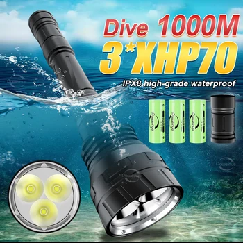 Профессиональный фонарик для дайвинга 30000LM 3XHP70, перезаряжаемый подводный фонарь для дайвинга, 1000 м, IP8, Супер водонепроницаемый подводный фонарь