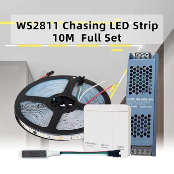 Комплект Chasing LED Strip RF Panel Controller + Привод постоянного тока 24 В + 10 М WS2811 Проточная вода, Светящаяся Пиксельная лента натурального теплого белого цвета
