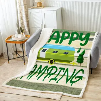 Счастливый Кемпинг Флисовое Покрывало для Детей Camper RV Кемпинг Плюшевое Одеяло Шерпа Одеяло Декор Спальни Camper