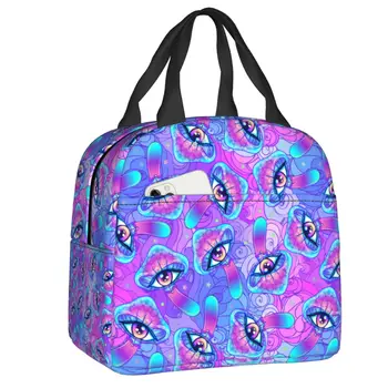 Изготовленная на заказ сумка для ланча с психоделическими волшебными грибами, женская теплая сумка-холодильник, изолированный ланч-бокс для детей, школьные рабочие сумки для пикника, сумки для еды